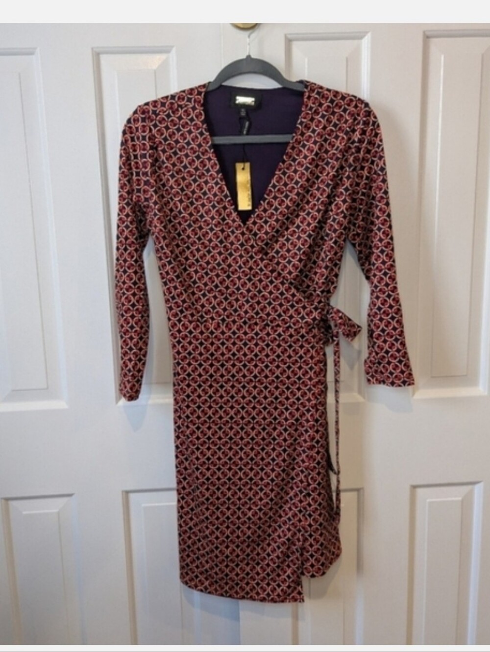 Alexia‎ Admor Wrap Dress Amelia XS Geometric Navy Retro 70s Classic